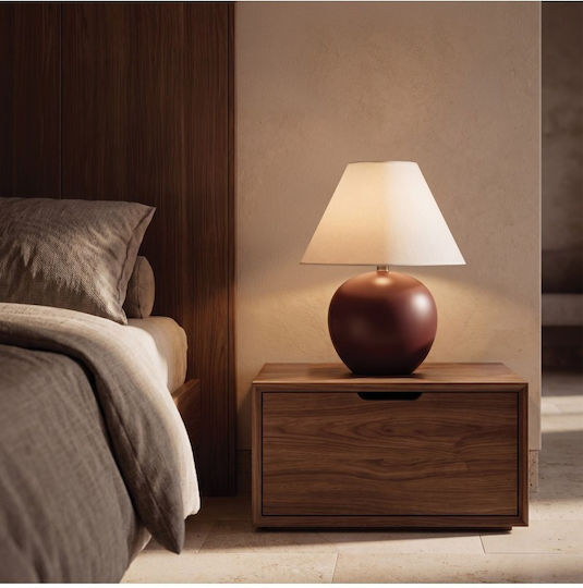 Zambelis Lights Ceramic Table Lamp for E27 Socket with Beige Shade and Brown Base
