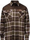 Long Sleeve Flannel Shirt in Slim Fit Olive Green/Cr. White