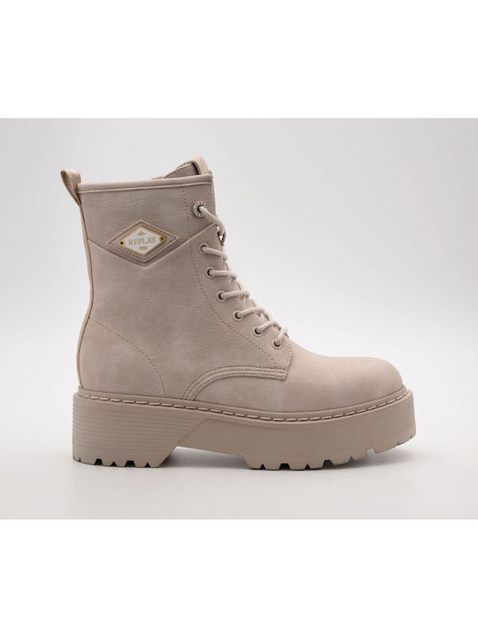 Replay Luisa Flame Biker-Stiefeletten Beige