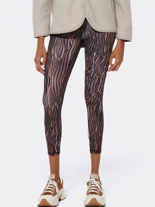 Καθημερινό Γυναικείο Cropped Κολάν Khaki Zebra