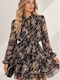 Alina Mini Dress with Ruffles Black/Brown