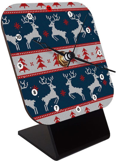 Koupakoupa Christmas Knitted Reindeer Blue Tabletop Clock with Hands Wooden Blue KP_3464_clock-desk-square