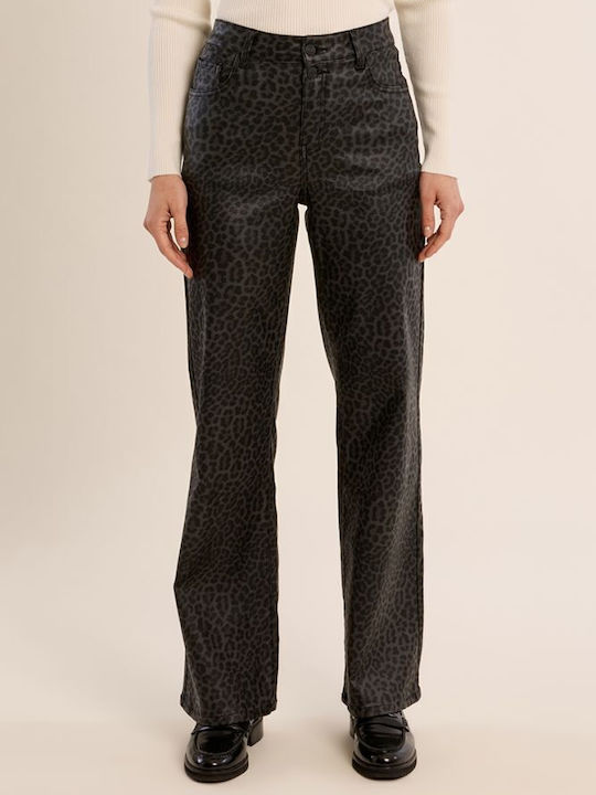 Women's Fabric Trousers Dark Grey Leopard