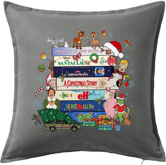 Xmas Classic Movies Grey Sofa Pillow 100% Cotton Filling Included 50x50cm
