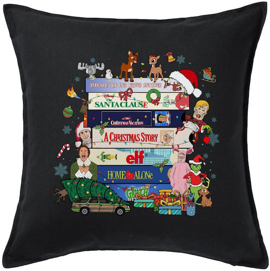 Xmas Classic Movies Black Sofa Pillow 100% Cotton Filling Included 50x50cm