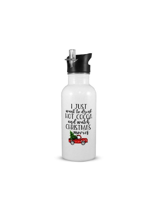 Vreau Doar Să Beau Cacao Fierbinte Și Să Mă Uit La Filme de Crăciun Sticlă de Apă Pickup Car din Oțel Inoxidabil 592 ml Alb