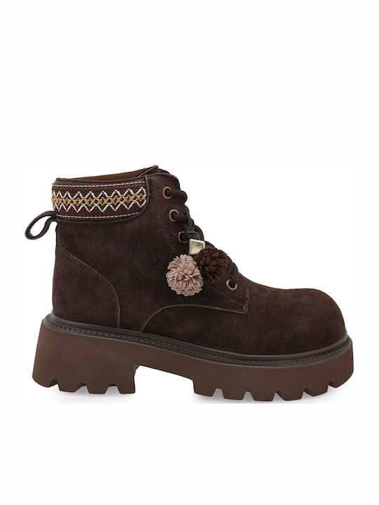 Leather Women's Ankle Boots with Medium Heel Camel Nubuck, Brown Nubuck