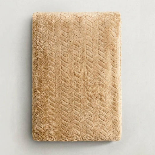 Sidirela Zigzag Fleece-Decke Doppelt 200x220 cm Beige
