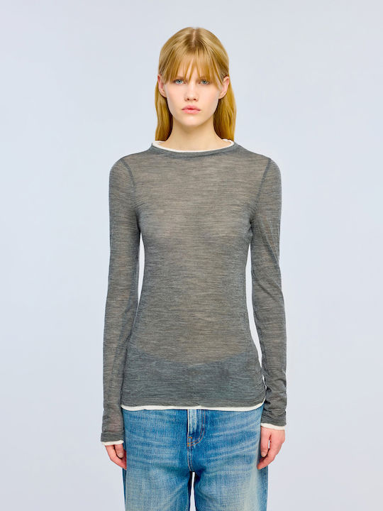 Ellie Women's Long-Sleeve Blouse with a Scoop Neck Grey