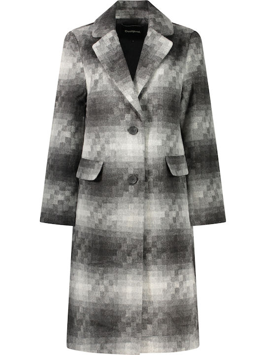 Desigual Γυναικείο Παλτό Grey με Κουμπιά