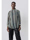 Women's Striped Oil Half Button Shirt