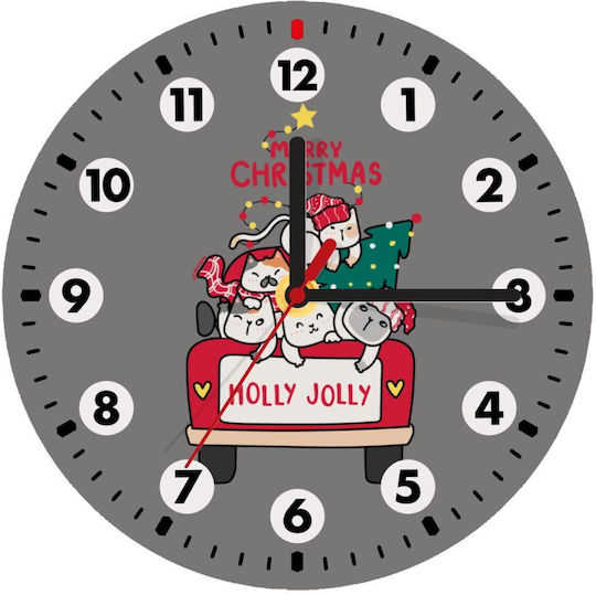Koupakoupa Merry Christmas Cats in Car Wooden Wall Clock Ø20cm