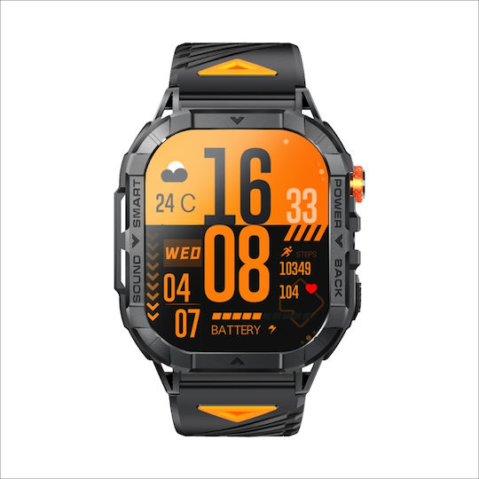 Microwear Smartwatch K70a Μαύρη Κάσα Μαύρο Λουρί Σιλικόνης