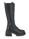 Carolina Damen Lederstiefel mit Hohem Absatz Schwarz