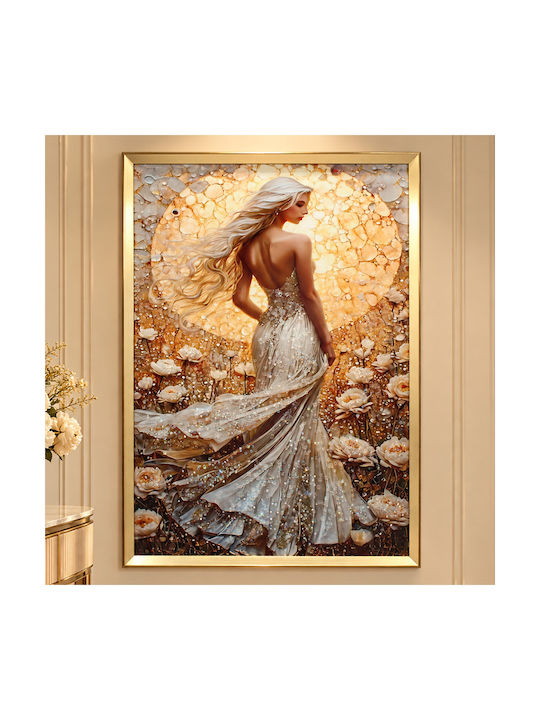 Wooden Wall Painting 50x70 cm with Gold Frame a...