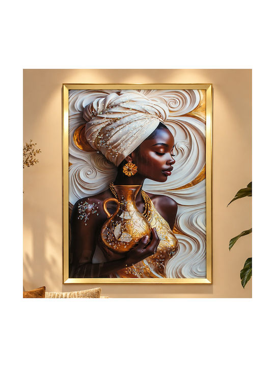 Wooden Wall Painting 50x70 cm with Gold Embosse...