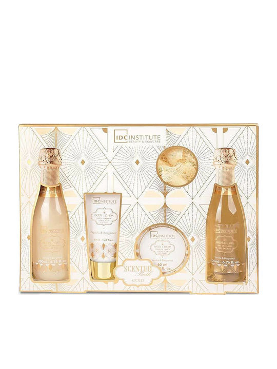 IDC Institute Scented Bath Gold Set Skin Care Set for Moisturizing & Body Cleansing Vanilla & Bergamot 5 Pieces