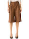 Women's Leather Bermuda Shorts Camel