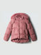 Kids’ Long Quilted Jacket with Lining & Hood in Dusty Pink