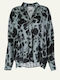 Long Sleeve Women's Satin Shirt Dusty Blue