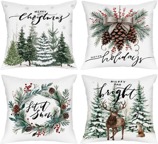 Nikcorp Lanpn Dekorative Weiße Weihnachtskissenbezüge 4 Stück 50 X 50 Cm