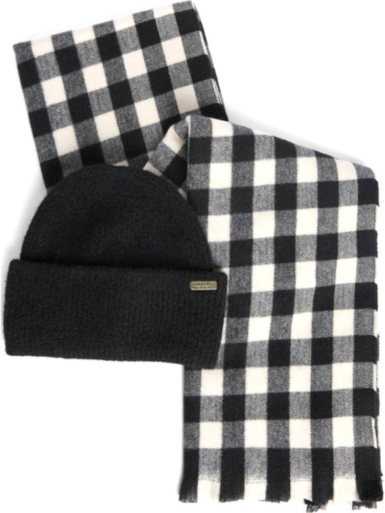 Barbour International Women Beanie & Scarf Kemora Set Ecru Black Lgs0104-bk11