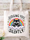 Ecru Fabric Tote Bag Cat Design Ml-02 Dimensions 38x40cm Including Handles 38x70cm