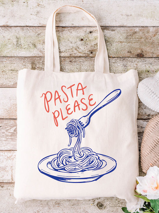 Canvas Fabric Shopping Bag Ecru Pasta Please Design Dimensions 38x40cm Including Handles 38x70cm