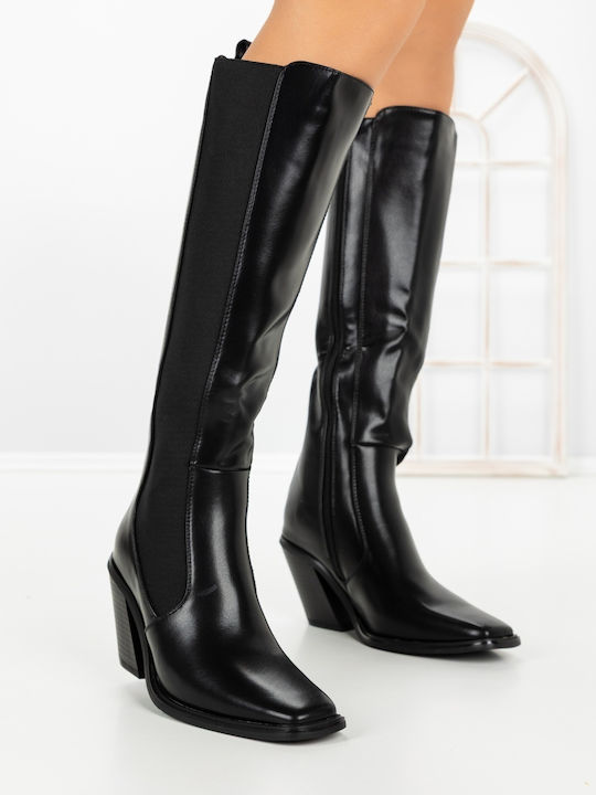 Damenstiefel mit Hohem Absatz & Gummizug Schwarz