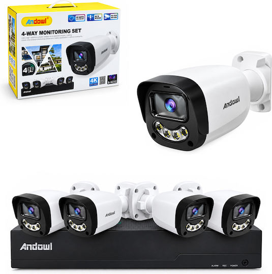 Andowl Σύστημα Παρακολούθησης TF252279 4 Καμερών CCTV 8MP με Καταγραφικό DVR