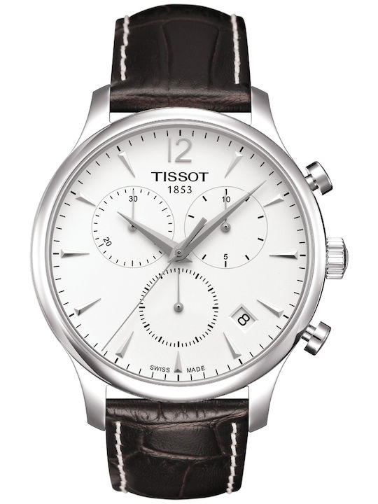 T-classic Tradition Chrono Ανδρικό Ρολόι Χρονογράφος Μπαταρίας με Καφέ Δερμάτινο Λουράκι