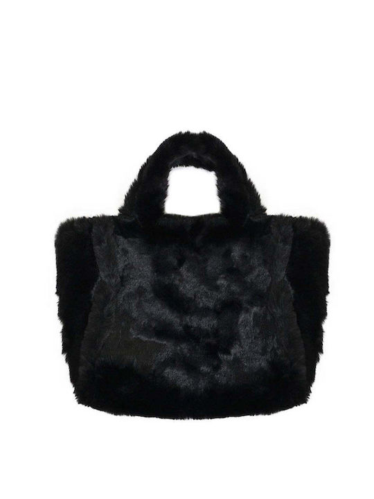 Дамска чанта тип шопър от кожа с косъм, черна 0043.8357.Н-black