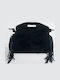 Damenhandtasche / Schultertasche aus Wildleder mit Fransen Schwarz