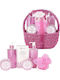 IDC Institute Scented Bath Rose Basket Cherry Blossom Skin Care Set for Body Cleansing 7 Pcs