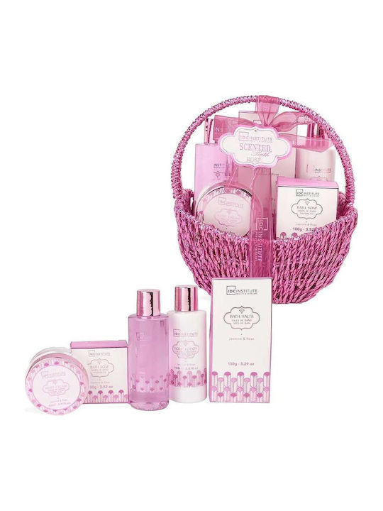 IDC Institute Scented Bath Rose Basket Cherry Blossom Body Cleaning Skin Care Set 6pcs