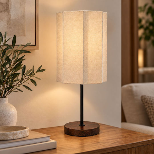 Ankor Wooden Table Lamp with Beige Shade