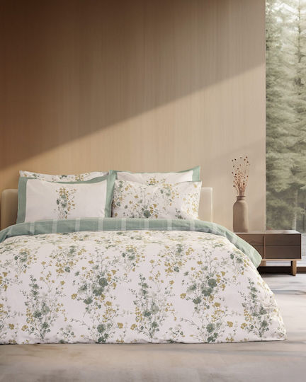 Nima Sensual Super-Double Fitted Sheet Set 165x200+32cm Ecru-Green (4 Pieces)