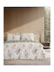 Nima Sensual Single Bed Sheet Set with Fitted Sheet 100x200+32cm Ecru-Green (3 Pieces)