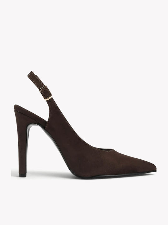 Καφέ Γόβες Slingback Μυτερή Μύτη Λεπτό Τακούνι