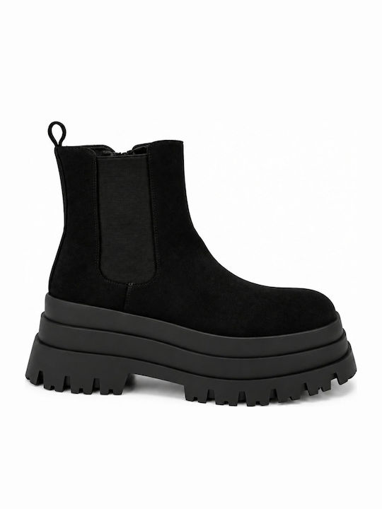 Plato Suede Γυναικεία Chelsea Μποτάκια Μαυρο