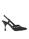 Satin Pumps with High Heel Black Satin Gold