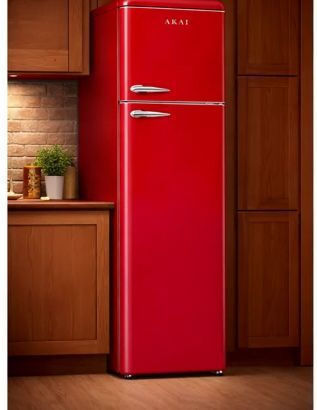 Akai Proffesional Retro Double Door Refrigerator 252 L H175 x W54.5 x D58.5 cm Red CLASS281KRD