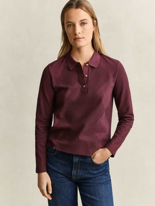 Gant Women's Long Sleeve Polo Top Dark Burgundy