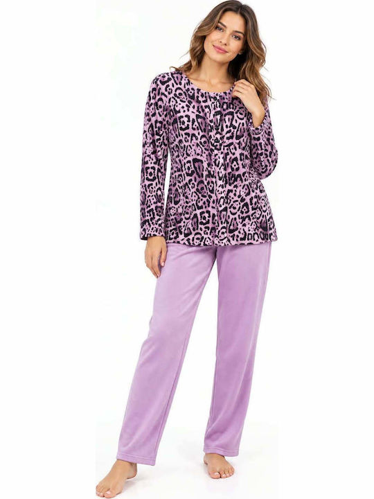 Passion Winterliches Damen-Schlafanzugset Lila Leopard