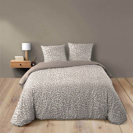L-c Wild Cotton Duvet Cover Set 240x220cm Double with 4 Pillowcases Natural