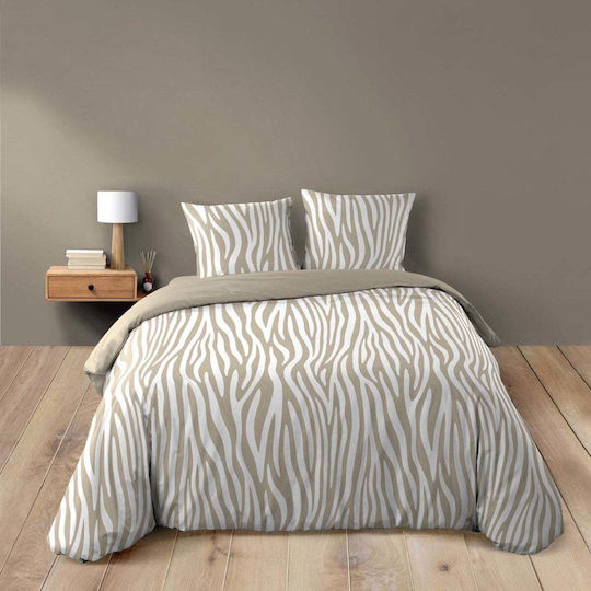 L-c Zerbis Cotton Duvet Cover Set 240x220cm Super King with 4 Pillowcases Natural