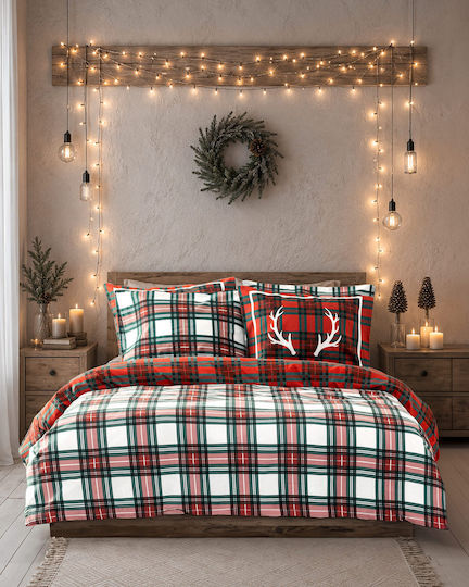 Nima Hartford Super-Double Bed Sheet Set 220x260cm Green-Red (4 pcs)