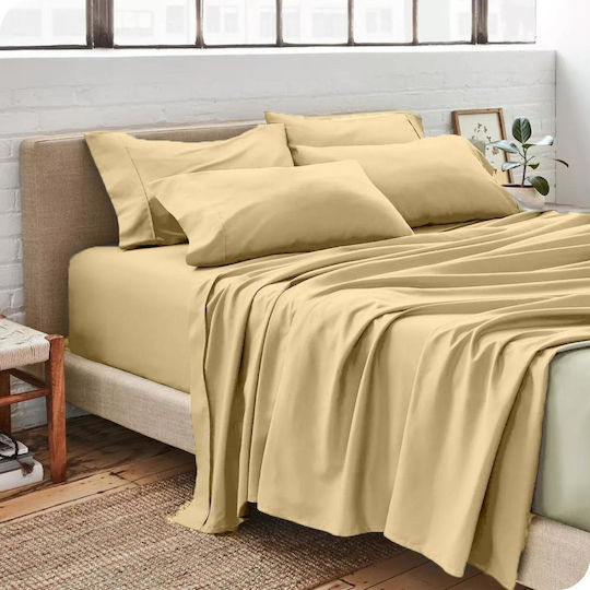 Olia Home Set Cearceafuri de Pat Dublu 220x240cm Bej (4buc)