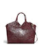 Women's Shoulder Tote Bag Croco Gloss Burgundy