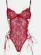Lace Bodysuit with Underwire and Burgundy Stockings